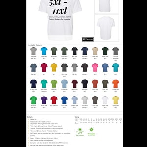 May include: White t-shirt with the text "5xl - 11xl" and the words "unisex, mens, womens t-shirt Custom designs for plus size". The t-shirt is available in a variety of colors, including blue, green, red, and yellow. The t-shirt is made of 100% cotton and is available in sizes 5xl to 11xl.