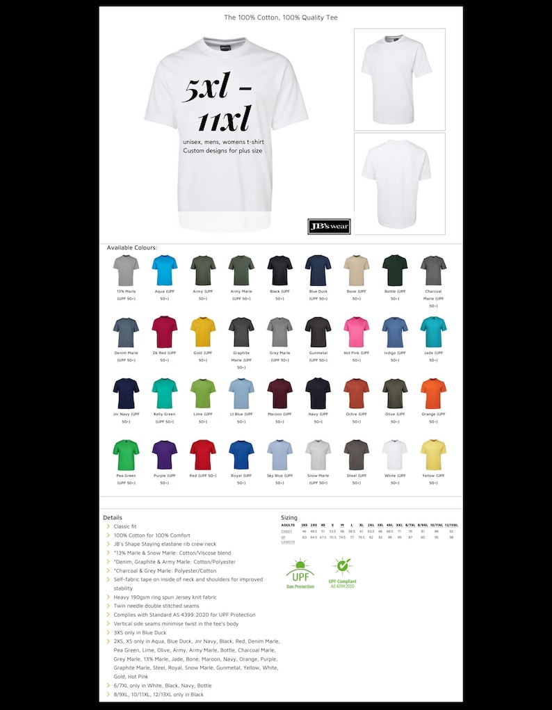 May include: White t-shirt with the text "5xl - 11xl" and the words "unisex, mens, womens t-shirt Custom designs for plus size". The t-shirt is available in a variety of colors, including blue, green, red, and yellow. The t-shirt is made of 100% cotton and is available in sizes 5xl to 11xl.