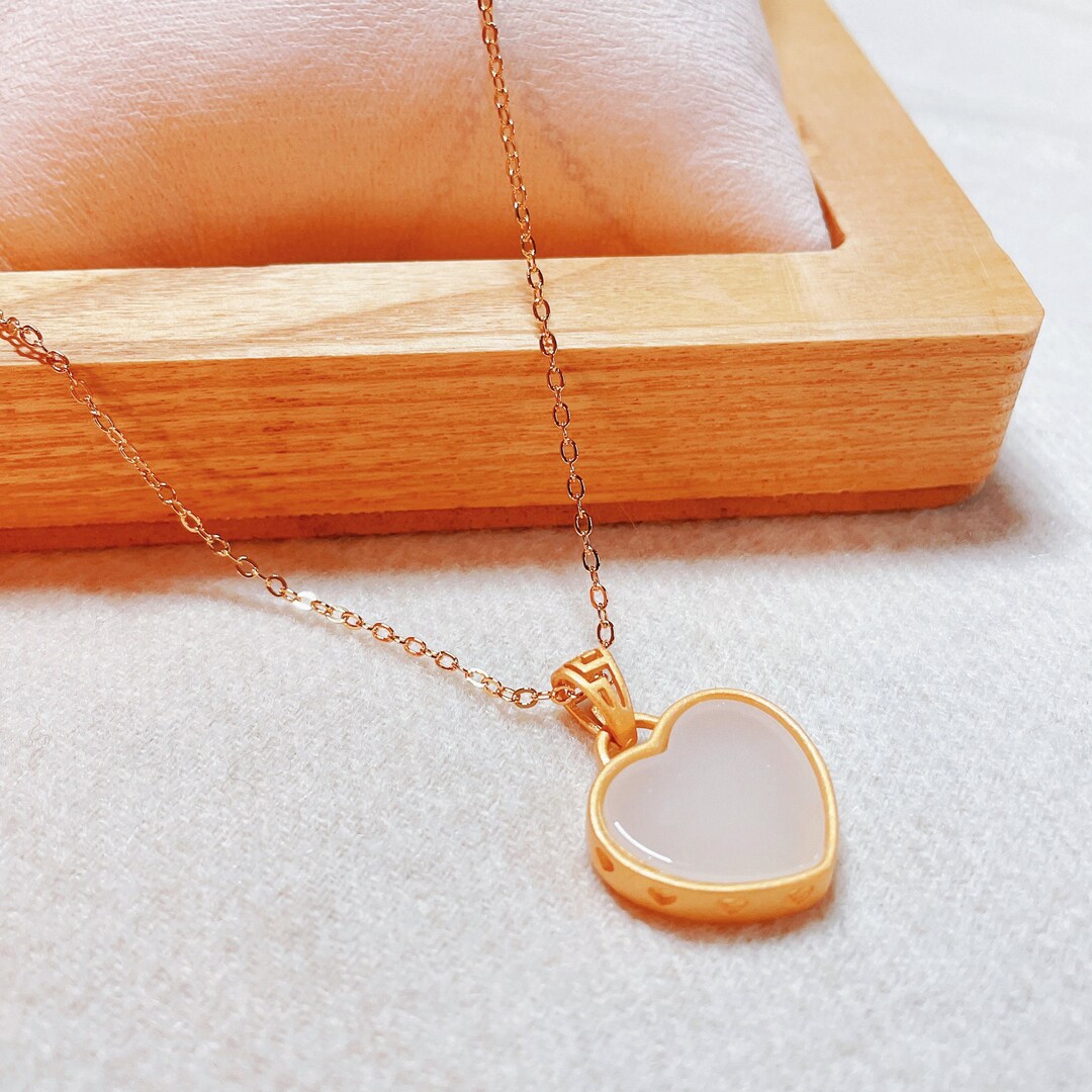 Heart Necklace Gold Jade Necklace Gold Jade Necklace Men Etsy