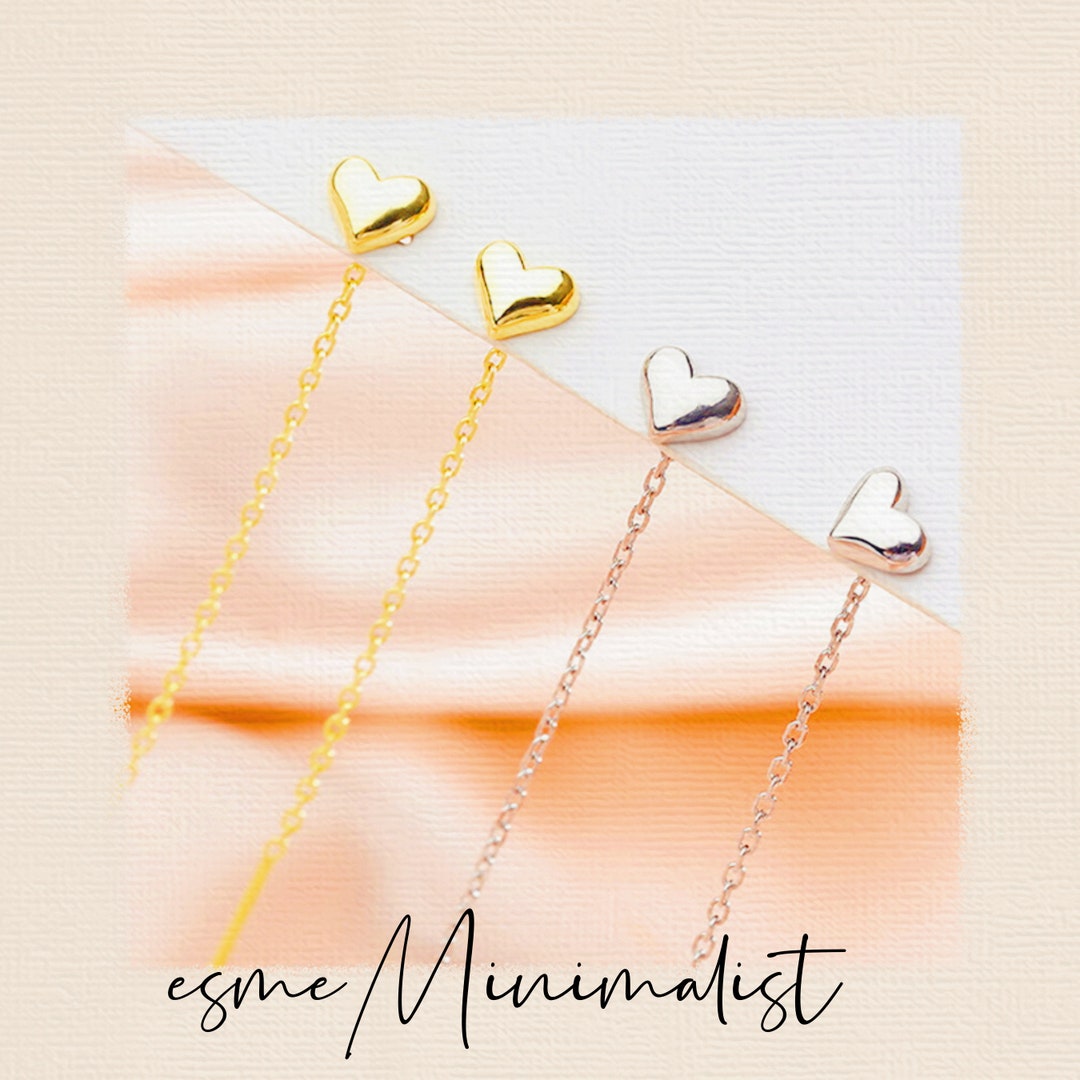 925 Silver Heart Threader Earrings Heart Drop Earrings Etsy