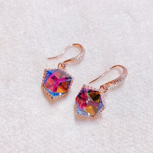 Austrian Crystal Earrings Dangle, Rainbow Color Earrings, Multi Color Earrings, Drop Dangle Earrings, Rose Gold Earrings For Women For Her