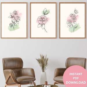 Boho Botanical Print Set of 3, Sage Green Blush Pink Print,  Abstract Gallery Wall Set, Trendy Poster Set, Wild Flowers Printable Art