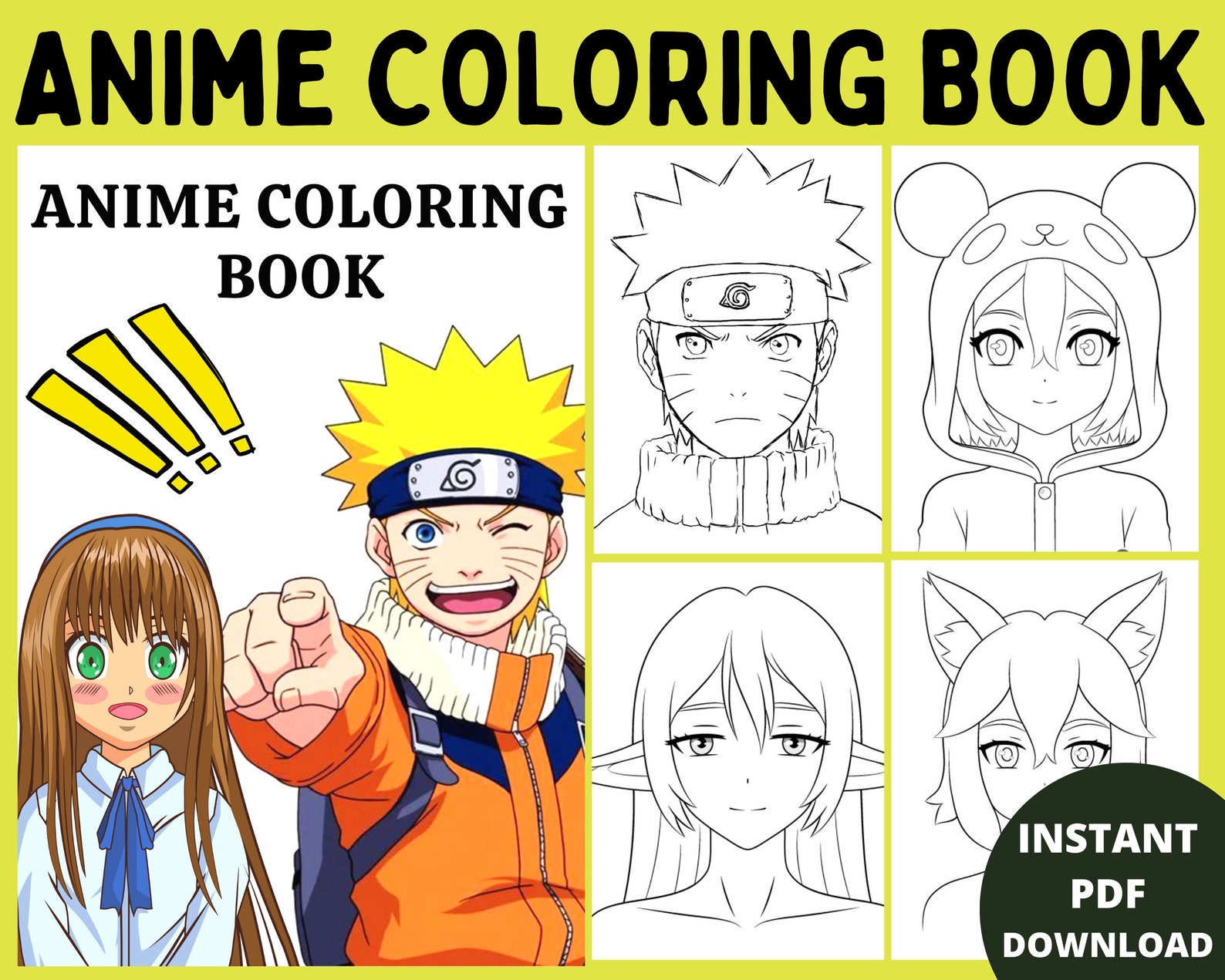 Anime Coloring Book, Anime Printable Pdf, Adult Coloring Book Pdf ...