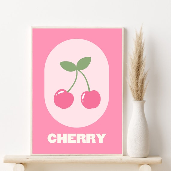 Cherry Fruit Print, Cherry Printable Poster, Cherry Poster, Preppy Fruit Print,Fruit Market Poster,Retro Fruit Print,Danish Pastel Printable