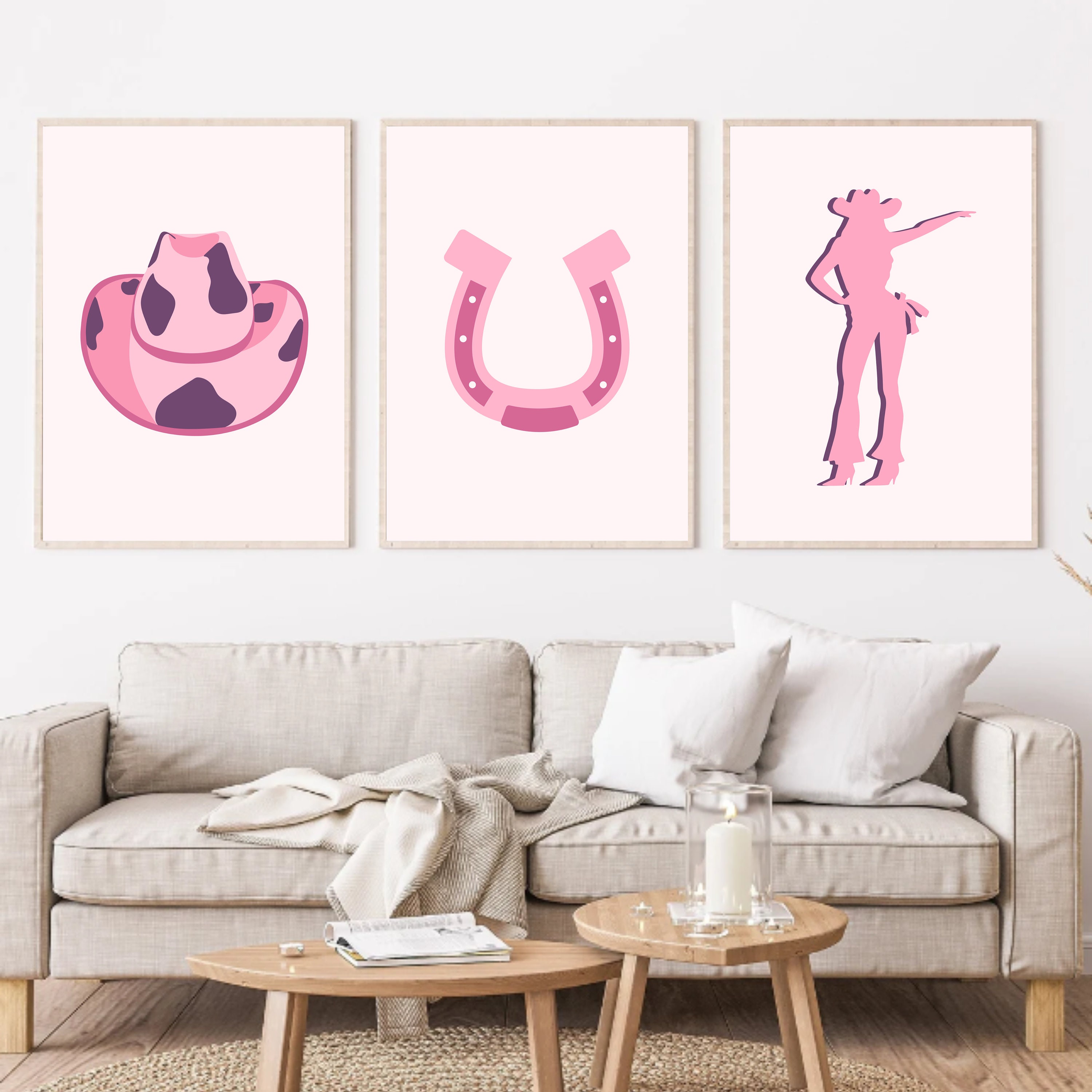 retro cowgirl art prints - set of 3 - digital download... Pink Cowgirl Poster Howdy Cowgirl Print Pink Preppy Wall Art Set Pink ...