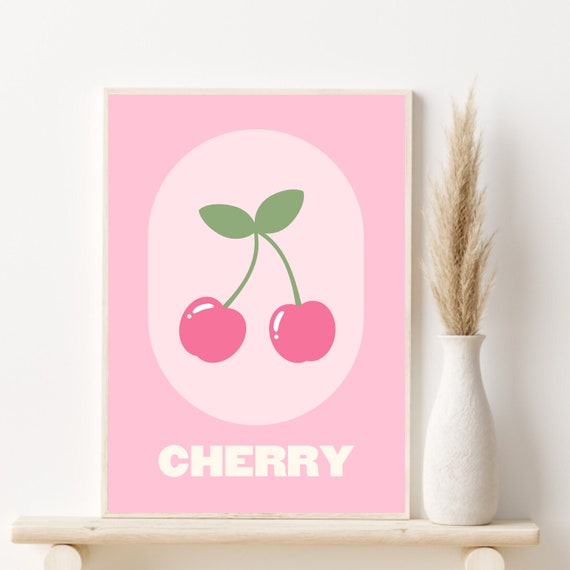 Cherry Fruit Print, Cherry Printable Poster, Cherry Poster, Preppy Fruit Print,Fruit Market Poster,Retro Fruit Print,Danish Pastel Printable