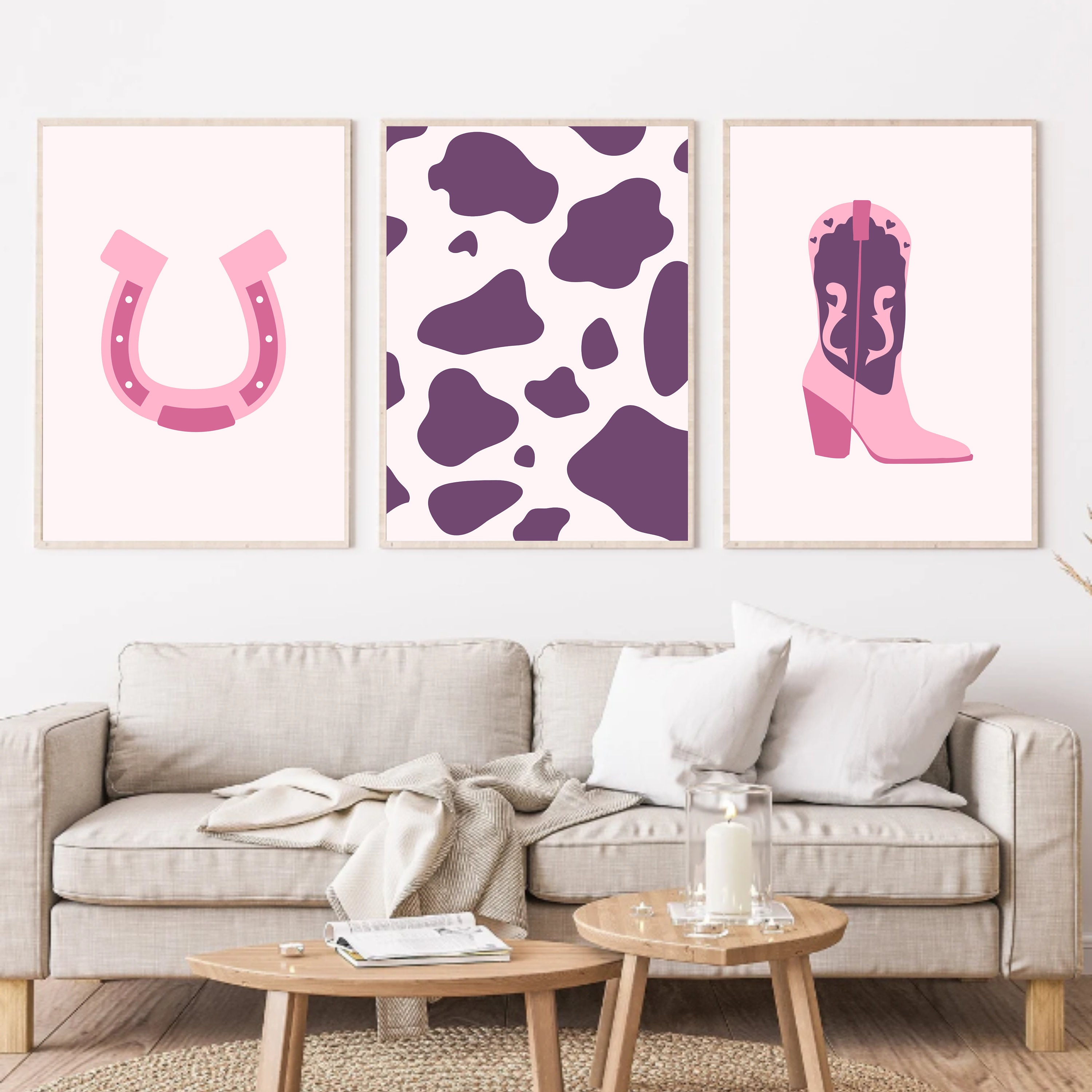 retro cowgirl art prints - set of 3 - digital download... Pink Cowgirl Poster Howdy Cowgirl Print Pink Preppy Wall Art Set Pink ...