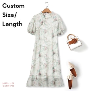 Plus Size Floral Qipao Cheongsam Chinese Mandarin Oriental Cocktail Mother of The Bride Groom Formal Wedding Guest Formal Short Sleeve Dress