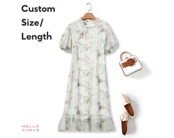 Plus Size Floral Qipao Cheongsam Chinese Mandarin Oriental Cocktail Mother of The Bride Groom Formal Wedding Guest Formal Short Sleeve Dress