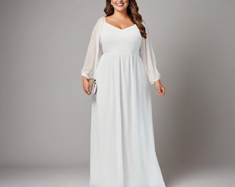 Plus Size White Chiffon Maxi Dress: Elegant French Formal Gown