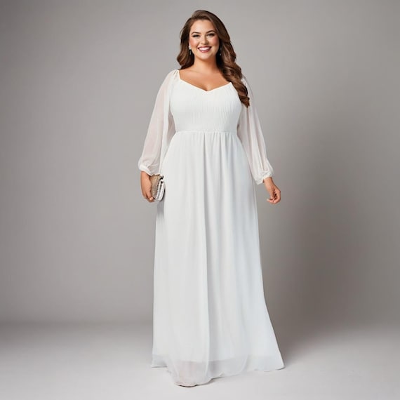 Plus Size White Chiffon Maxi Dress: Elegant French Formal Gown