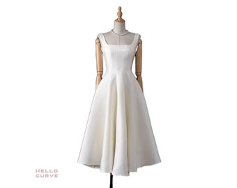 Plus Size Vintage Classy Square Neck Fit and Flare Audrey Simple A Line Wedding Guest Semi Formal Party Cocktail Race Sleeveless Midi Dress