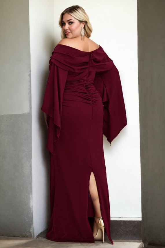 Parker Plus Size Mother of the Bride Groom Fairy Y2K Kimono Off Shoulder Modest Prom Formal Party Evening Dress Long Sleeve Evening Dress