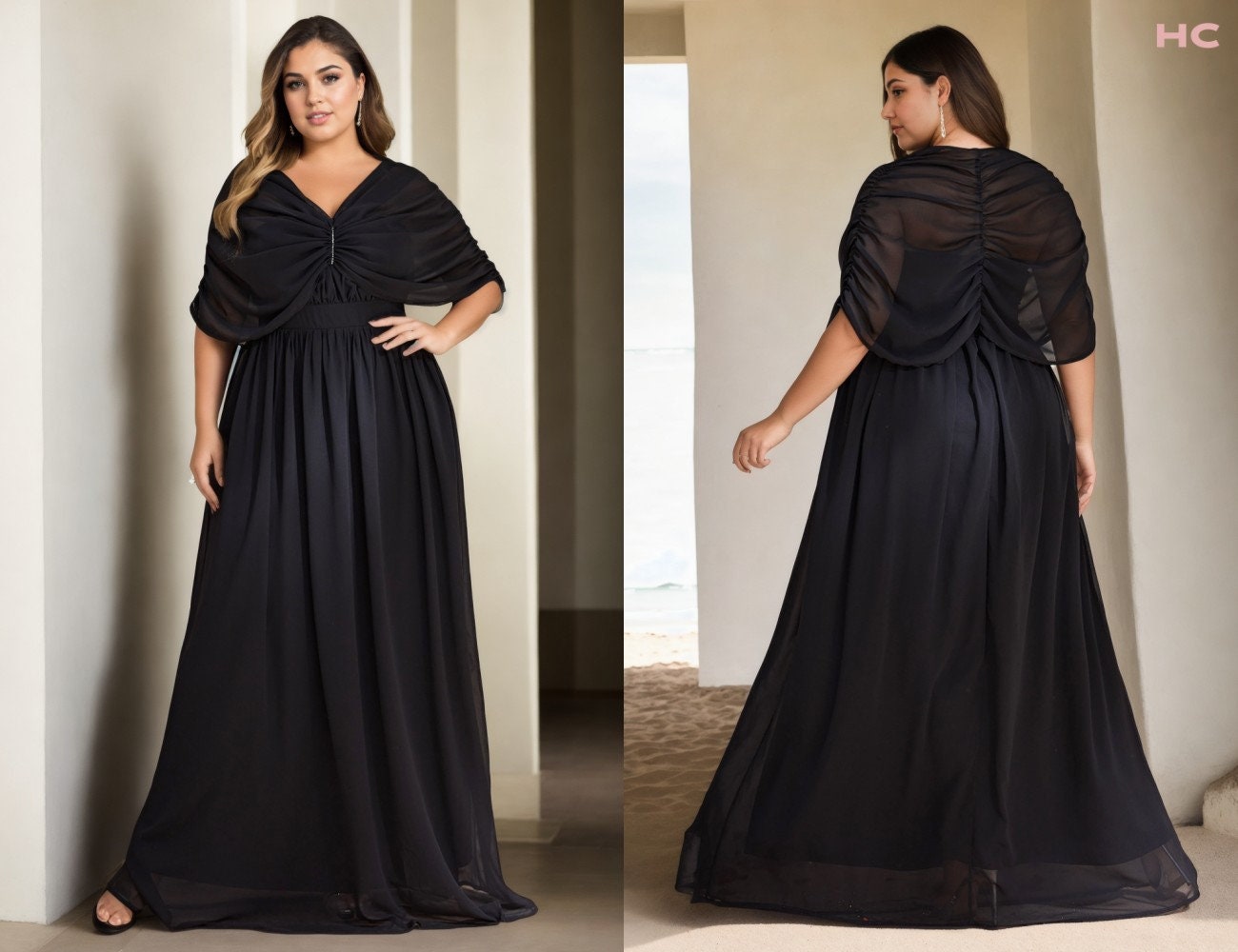 slim fit dress slacks Final Sale Plus Size V-Neck Gown with Ruched Overlay in Red main image 1