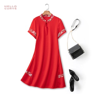 Plus Size Modern Red Qipao Cheongsam Chinese Mandarin Oriental Japanese Traditional Mother of The Bride Groom Cocktail Wedding Guest Dress