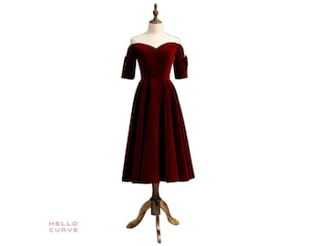 Vestido midi de manga corta con escote en forma de A, estilo vintage, con hombros descubiertos, para madre de la novia, novio, invitado a la boda, fiesta formal, cóctel, talla grande
