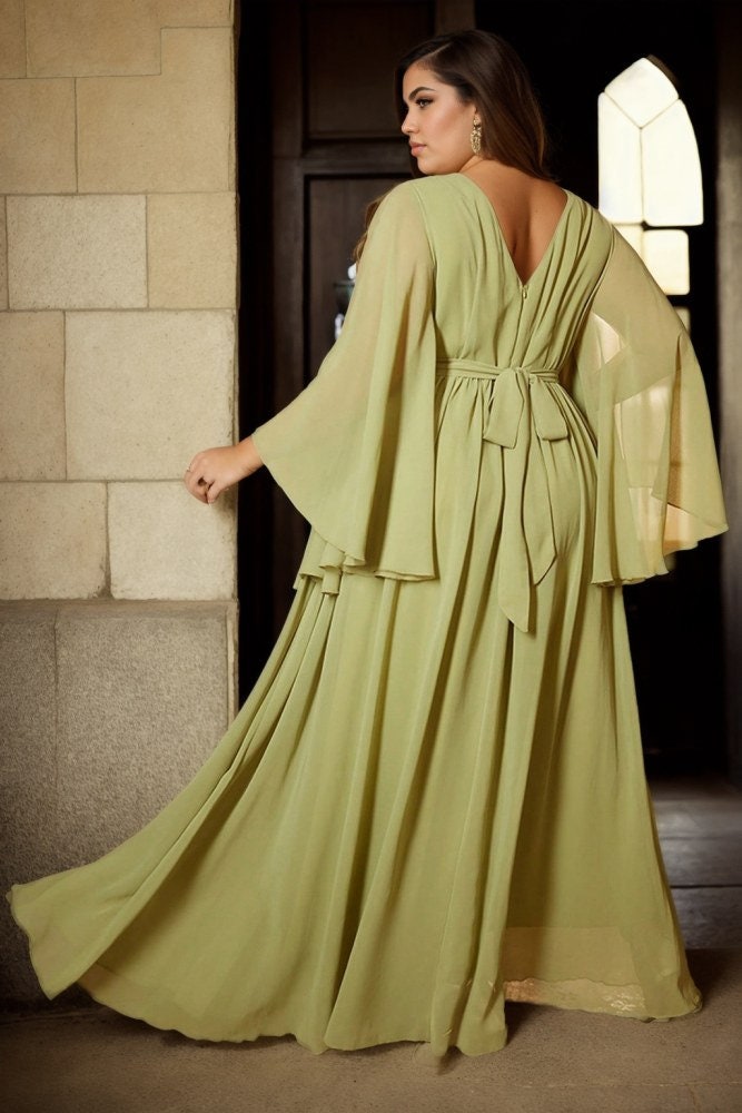 Plus Size Grecian Maxi Dress: Green A-Line Formal Gown