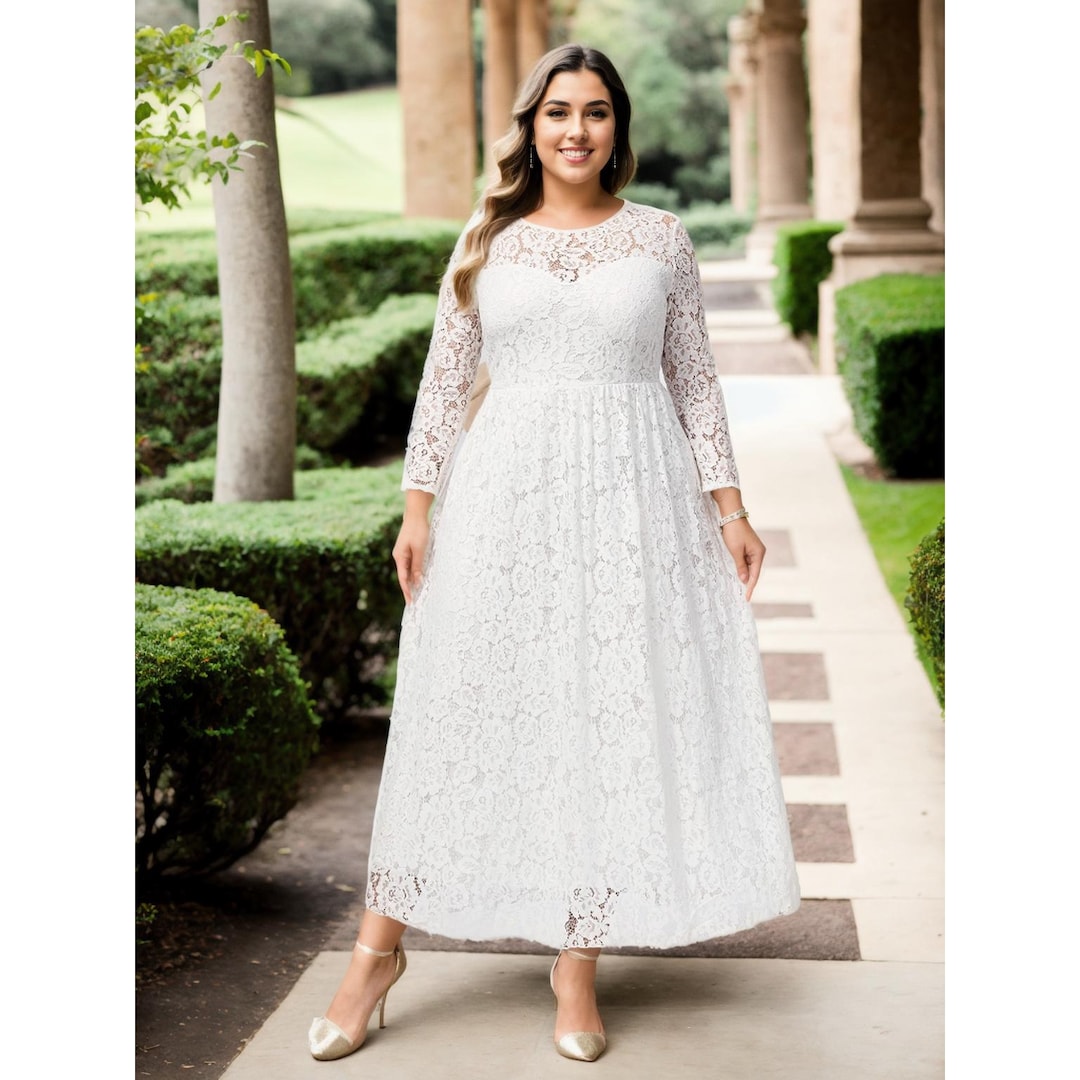 Plus Size White Lace Maxi Dress: Sweetheart A-Line Gown Plus Size White Lace Maxi Dress: Sweetheart A-Line Gown