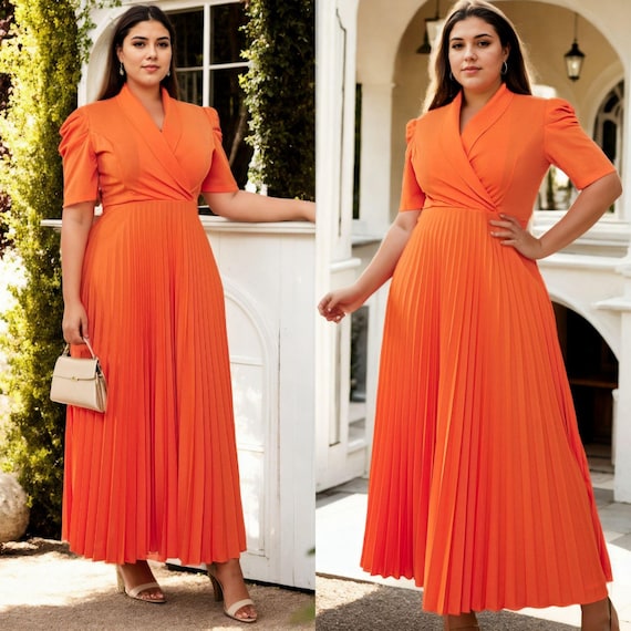 Chantal Plus Size Bright Orange Summer Wrap V Neck Pleats Wedding Guest  Cocktail Semi Formal Trench Coat Maxi Short Sleeve Shirt Dress - Etsy  Australia