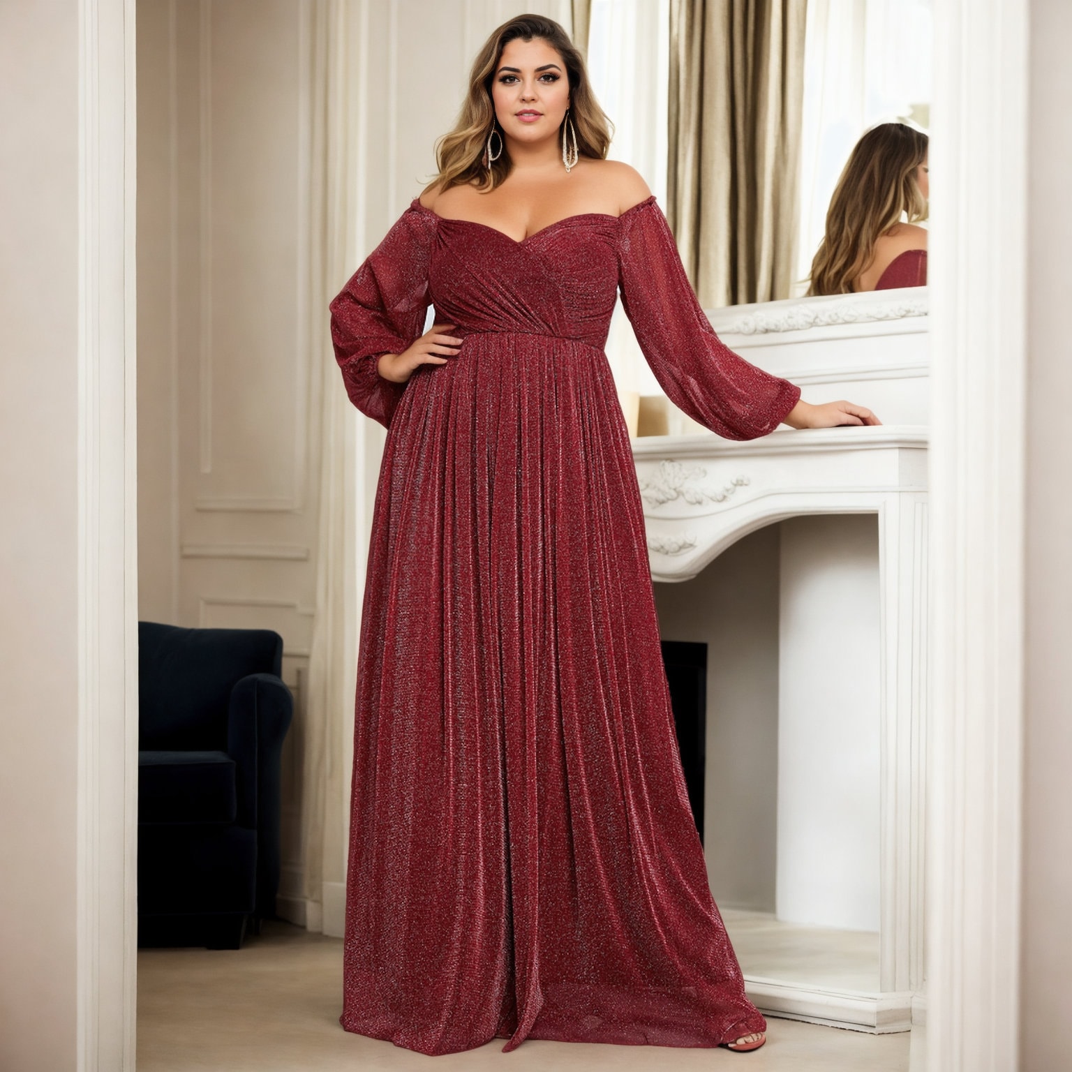evening dress plus size Sydneys Closet SC7386 Prom Dress - Multi-Floral main image 1