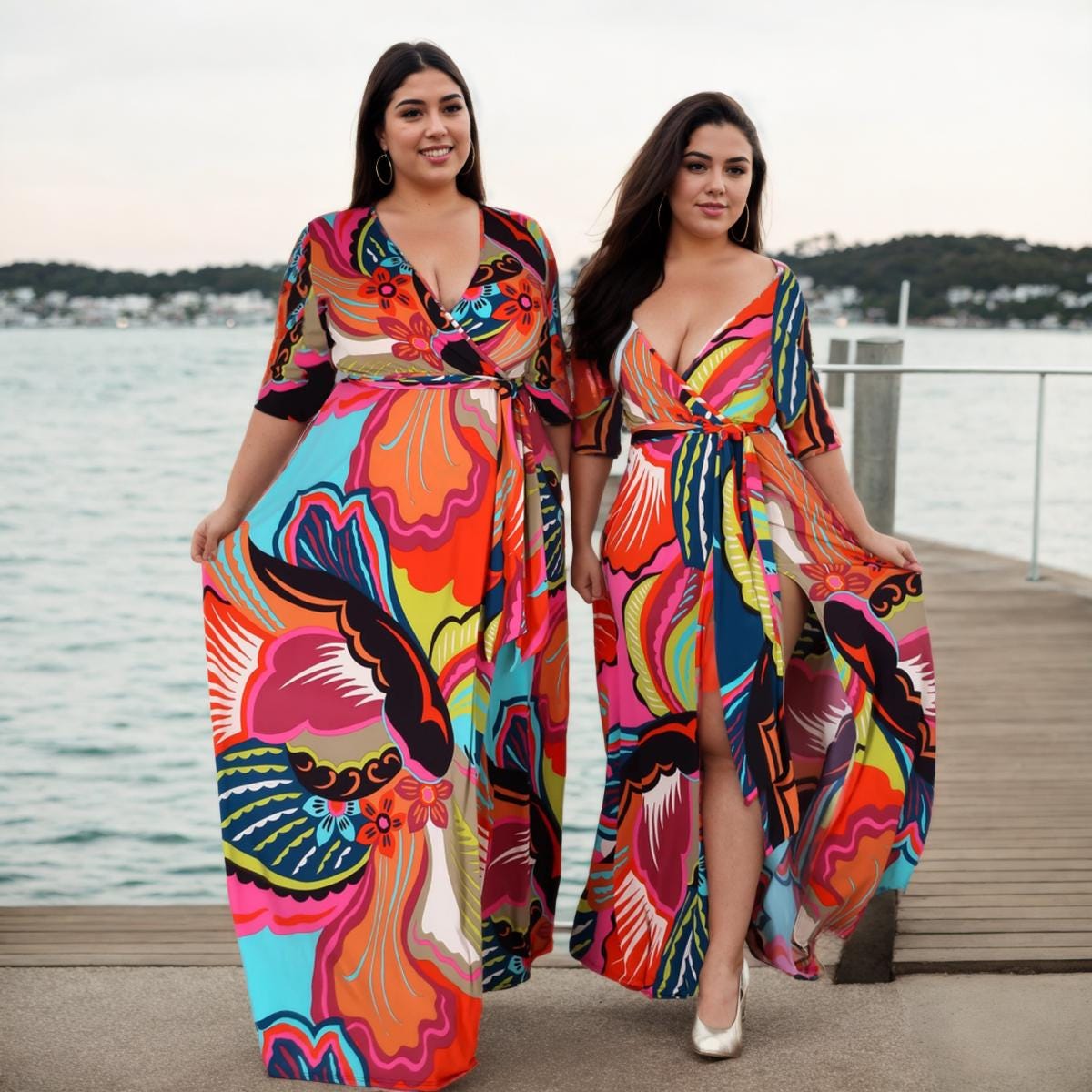 Akia Plus Size Retro Hippie Rainbow Art Printed Boho