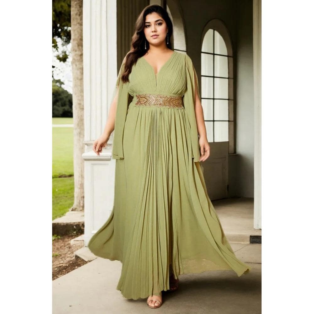 Plus Size Grecian Maxi Dress: Green A-Line Formal Gown