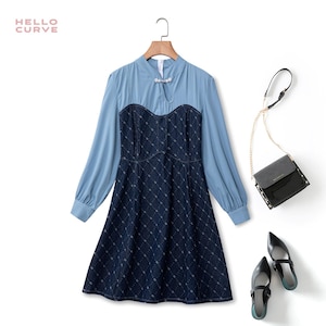 Plus Size Modern Denim Blue Casual Qipao Cheongsam Chinese Mandarin Oriental Cocktail Preppy School Girl Cosplay Formal Wedding Guest Dress