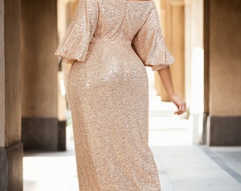 Emely Plus Size Mother of the Bride Groom Modest Wrap off Shoulder Gold Sequins Wedding Guest Formal Party Evening Dress With Sleeve Gown - Etsy Emely Plus Size Mother of the Bride Groom Modest Wrap off Shoulder Gold Sequins Wedding Guest Formal Party Evening Dress With Sleeve Gown - Etsy