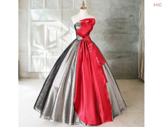Luz Plus Size Metallic Silver Red Bow Tube A Line Huge Skirt Mother of the Bride Groom Prom Formal Party Sleeveless Evening Dress Ball Gown Etsy UK
