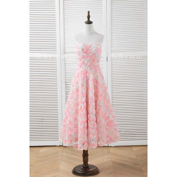 Plus Size Romantic Girly Coquette Core Pink Ombre Rainbow Rose Midi Dress:  Romantic A-line Party Cocktail - Etsy