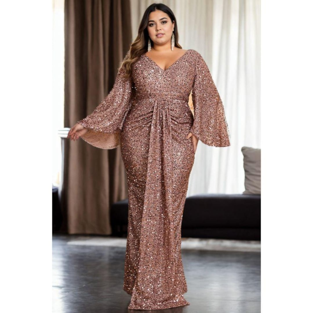 plus size sequin dress rose gold Plus Size Short Sequin Dress by Cinderella Divine CH190C main image 1