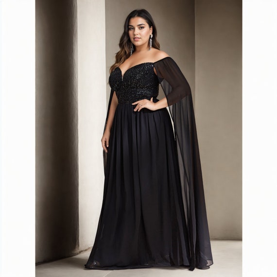 plus size black formal dress with sleeves La Femme Long Sleeve Curvy Prom Ruching - Buy Off Shoulder Formal Long Black Evening Dress Plus Size with 3/4 Sleeves at wholesale price online. Aureia Plus Size Black Elegant