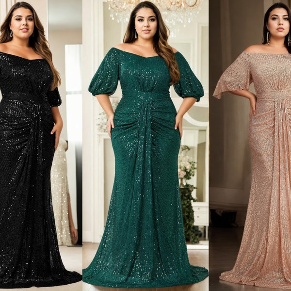 Reine Plus Size Mutter der Braut Bräutigam Champagner Gold Grün Schwarz Schulterfrei Bescheiden Abschlussball Formelle Party Abendkleid Kurzarm Kleid