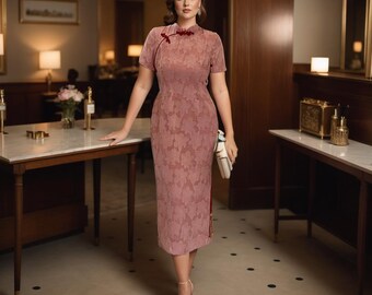 Plus Size Pink Floral Qipao Dress: Vintage Cheongsam, Wedding Guest