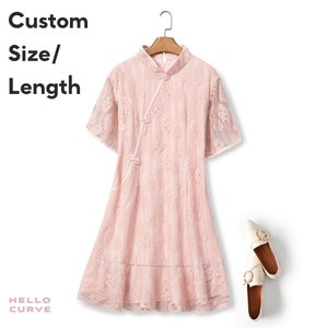 Plus Size Pink Qipao Cheongsam Chinese Mandarin Oriental Cocktail Mother of The Bride Groom Cosplay Wedding Guest Formal Short Sleeve Dress