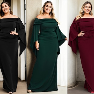 Parker Plus Size Mother of the Bride Groom Fairy Y2K Kimono Off Shoulder Modest Prom Formal Party Evening Dress Long Sleeve Evening Dress