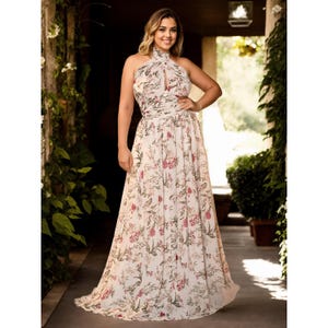 Lesia Plus Size Garden Floral Halter French A Line Elegant Sleeveless Beautiful Dainty Formal Prom Party Formal Evening Wedding Dress Gown