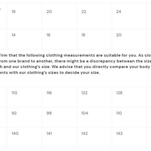 May include: Size chart for clothing with measurements in inches and centimetres. The chart shows bust, waist, and length measurements for sizes 18 to 26/28. The chart also includes US sizes 14 to 22/24.