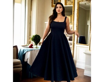 Plus Size Fit and Flare Maxi Dress: Square Neck Wedding Guest Dress
