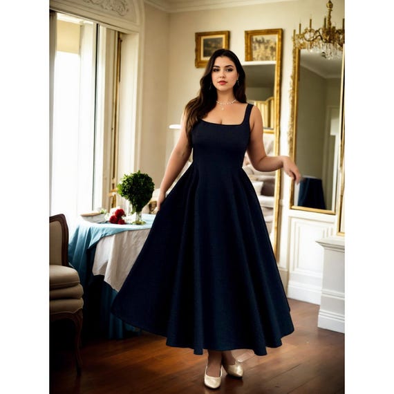 Plus Size Fit and Flare Maxi Dress: Square Neck Wedding Guest