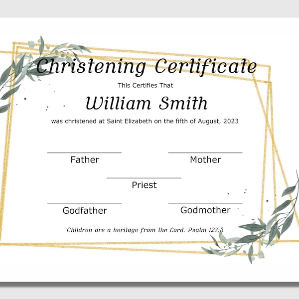 Christening Certificate Template, Christening Keepsake, Editable Christening Template, Customize Certificate, Download-Edit-Print & Frame!