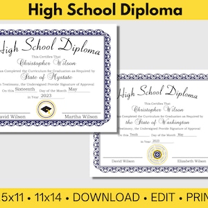 Plantilla de diploma de educación en el hogar editable / Certificado imprimible con sello / Diploma de escuela secundaria falso imprimible / Plantilla de diploma GED de graduación