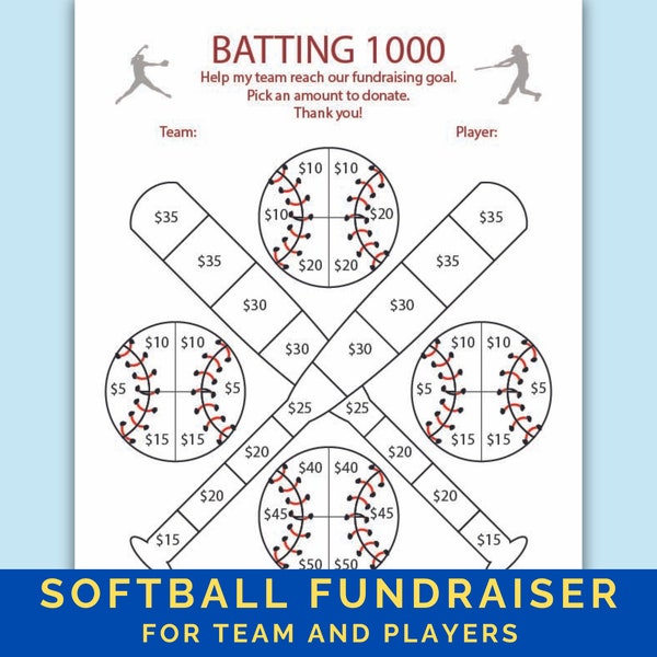 Softball Fundraiser Tracker, the team can track overall fundraising goal, players can track individual fundraising. See your progress, FUN!