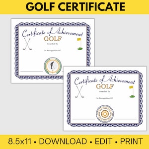 Golf Certificate Template for Golf Awards, Editable Golf Template, create Custom Certificate, Download-Edit-Print & Award!