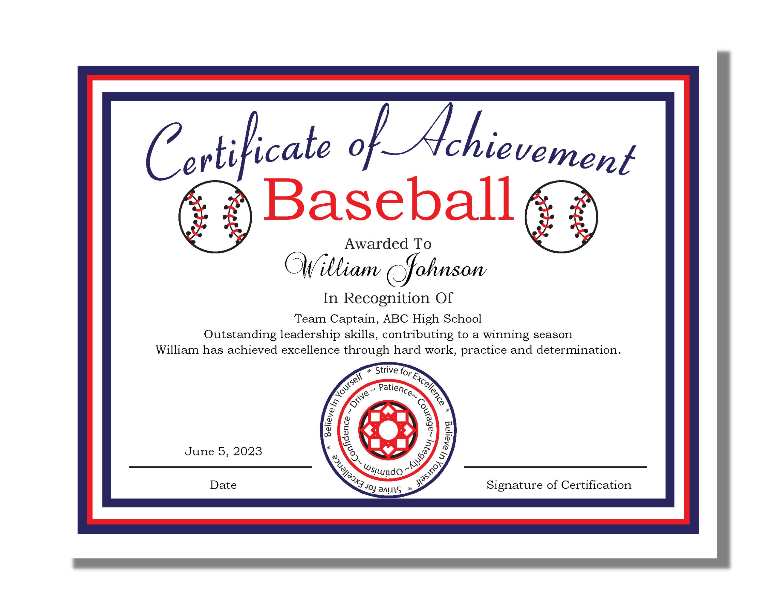 Baseball Certificate Template for Awards, Support Great Athletes With