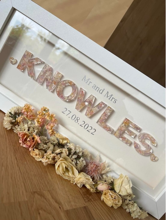 Personalised Name Frame With Real Wedding Flowers Flower Etsy UK