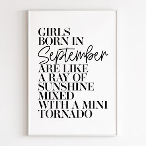 Girls Born In September, printable wall art, digital download, birthday gift for her, september gifts, best friend gifts, september print