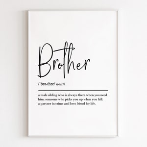 Brother definition, printable wall art, digital download, brother gift, brother birthday gift, brother print, brother gift from sister