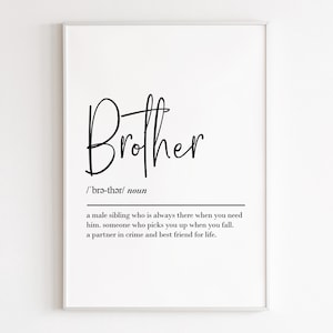 Brother definition, printable wall art, digital download, brother gift, brother birthday gift, brother print, brother gift from sister