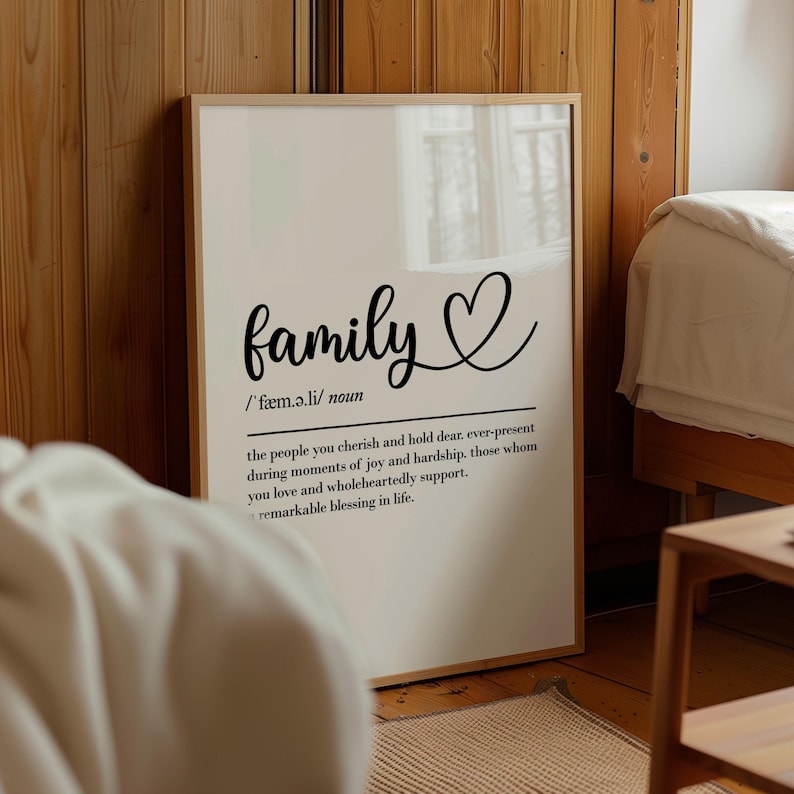 Familjedefinition, utskrivbar väggkonst, digital nedladdning, familjegåva, familjecitat, mammapresent, pappapresenter, utskrivbar familj, citattryck bild 1